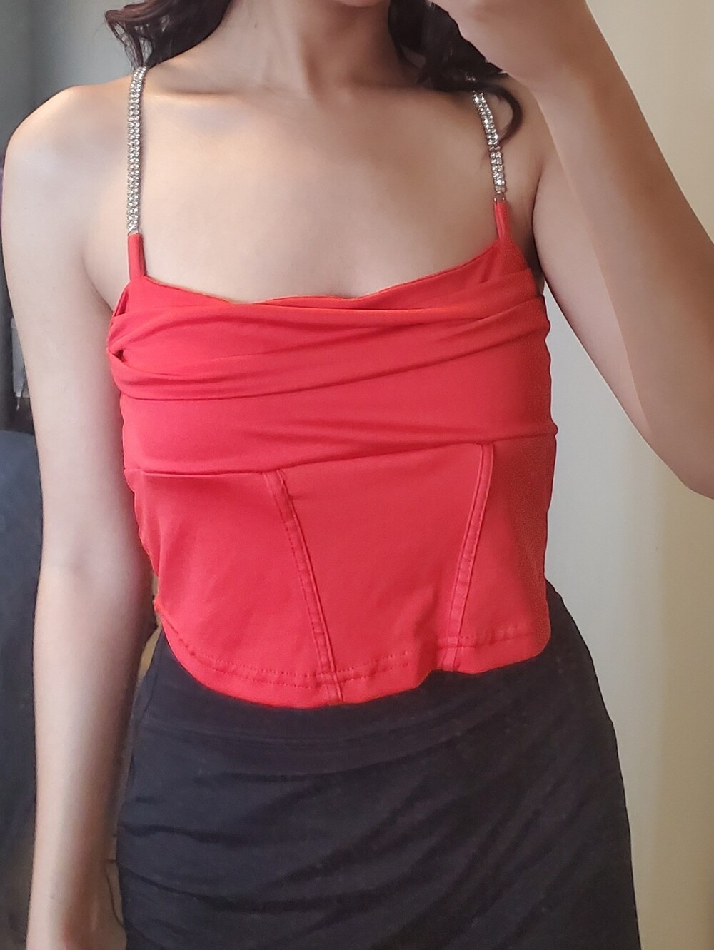 Wet Seal Red Rhinestone Strap Cowl Crop Top